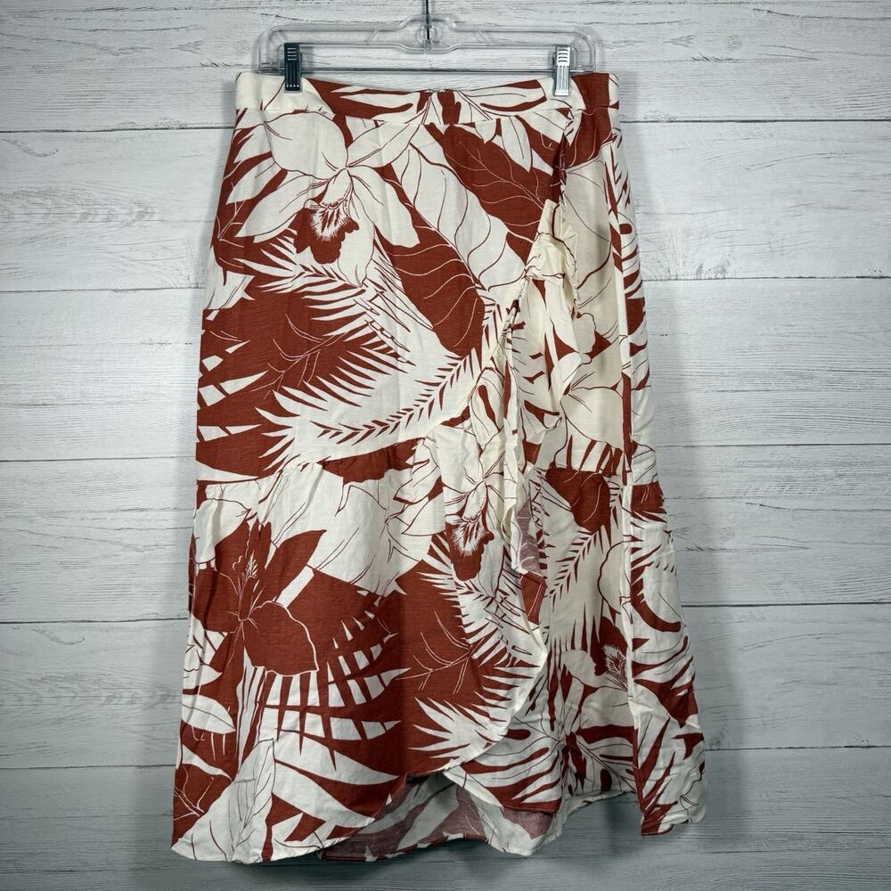 Madewell Skirt Womens 10 Linen Blend Ruffle Wrap Tropical Vacation Midi Floral